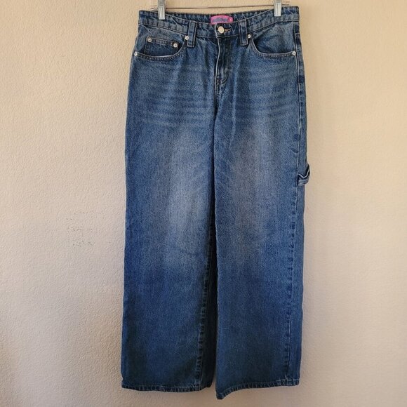 EDIKTED Womens Wide Leg Carpenter Jeans Size Medium Blue High Baggy 90s y2k Euc - Picture 1 of 10